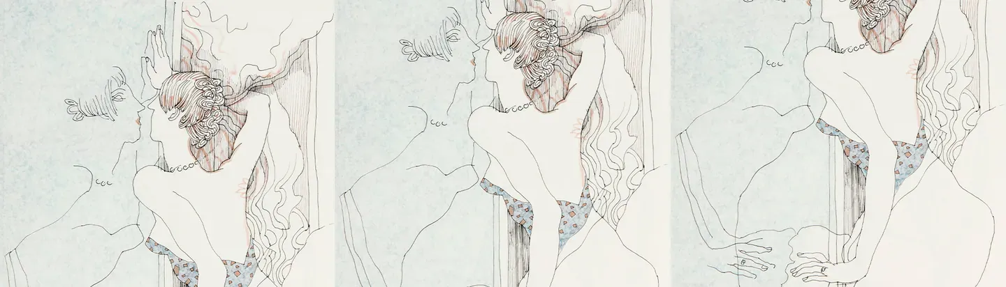Ilustración de figuras humanas en trazos claros para Manon Lescaut